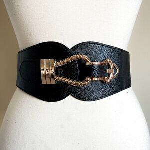 Wide Stretch Waist Belt – Black with Gold Clasp | Size: S/M/L